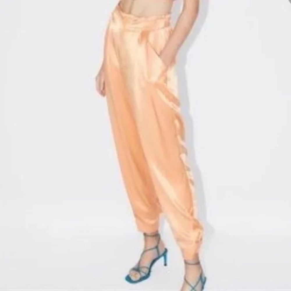 Zara orange tangerine satin effect trousers pants - Picture 7 of 9